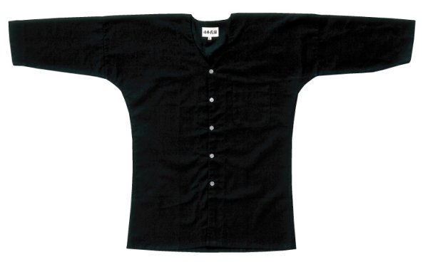 画像1: 黒無地の鯉口シャツ 海外製で生産したお買い得な黒鯉口シャツ (1)