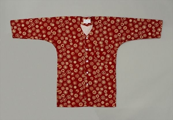 画像1: 鯉口シャツ：祭り、ユニフォームなどに最適な鯉口シャツ【エンジ家紋】 (1)