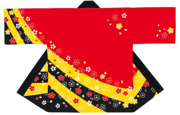 画像1: お祭り天国の祭りハッピ　ポップな桜　赤黒黄 (1)